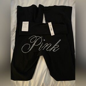 Victoria's Secret PINK black Flare Leggings with Rhinestone Logo Size XS